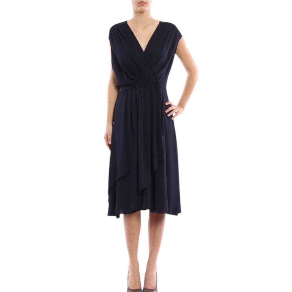 Tory Burch Black Pleated Chiffon V-Neck Sleeveless Midi Wrap Dress 12